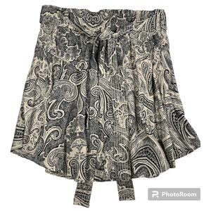 Nwt H&M Womens Black Brown Belted Paisley Viscose Stretch A-Line Mini Skirt Sz 4